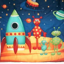 Rocket, Spaceship, Aliens, flying saucer, space theme quilted wall hanging
